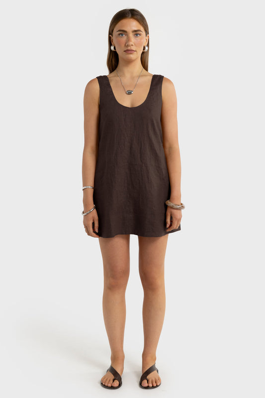 ORTC - Nora Linen Mini Dress - Carob