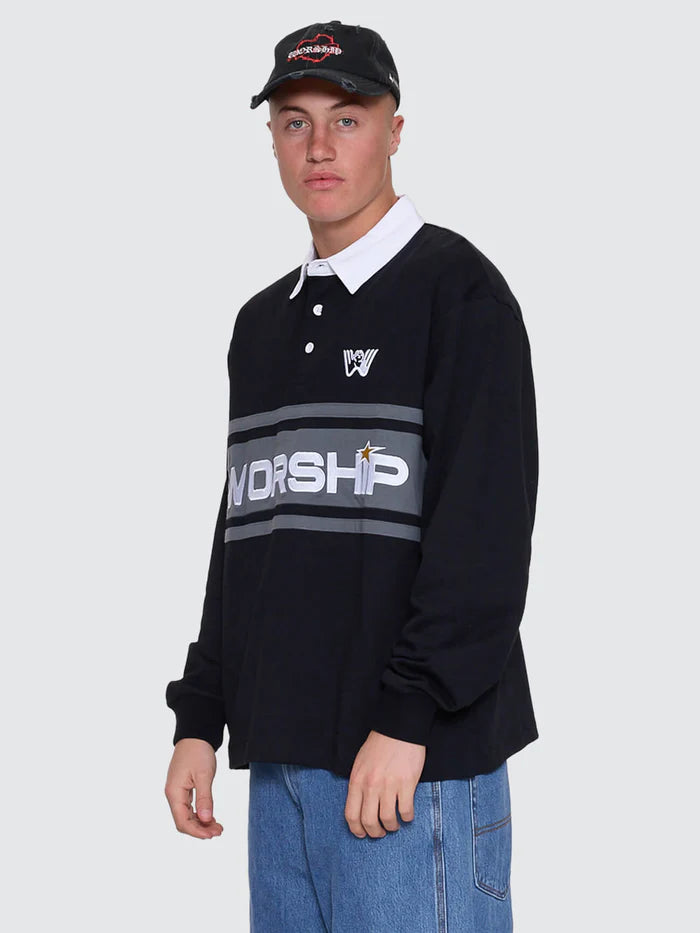 WORSHIP - Laser Long Sleeve Rugby Polo - Black