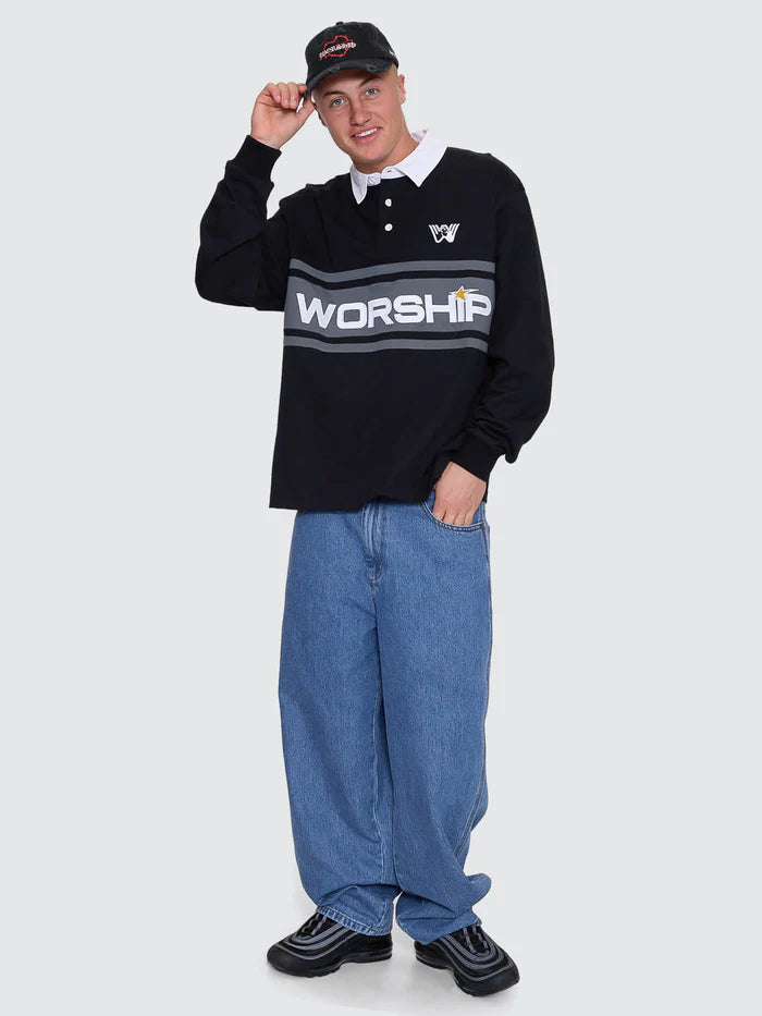 WORSHIP - Laser Long Sleeve Rugby Polo - Black