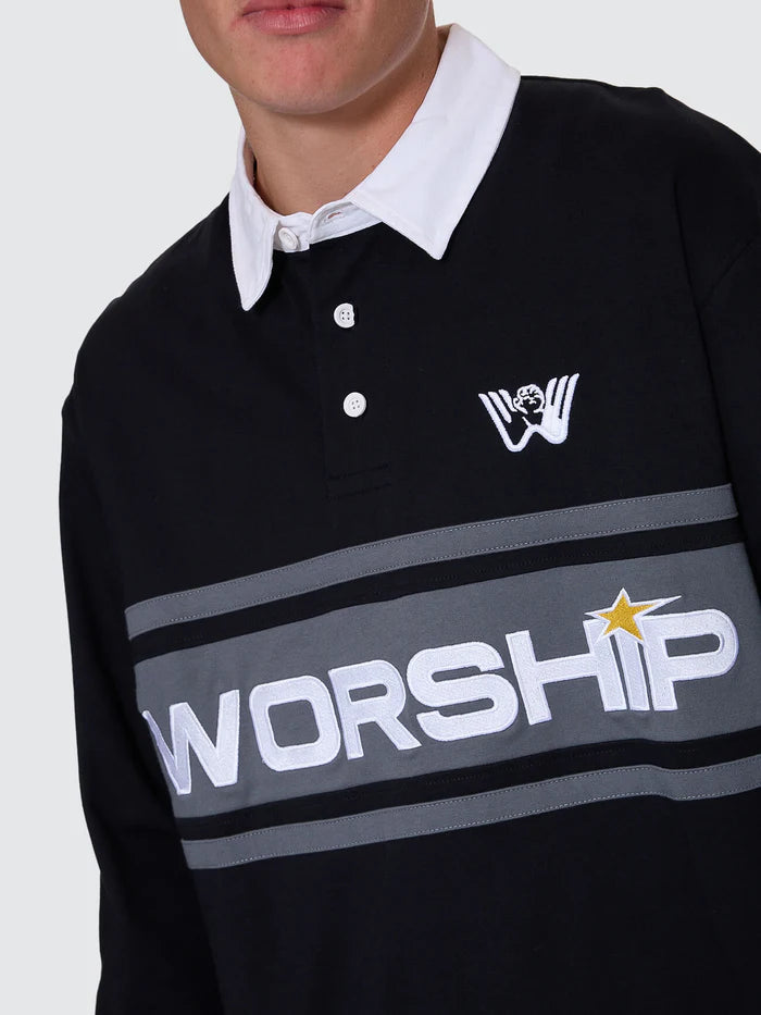 WORSHIP - Laser Long Sleeve Rugby Polo - Black