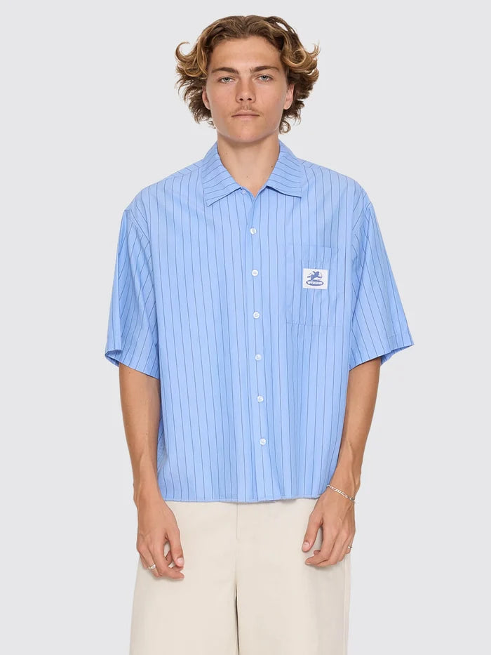 WORSHIP - Shadow Cherub Box Crop Short Sleeve Shirt - DREAM BLUE STRIPE