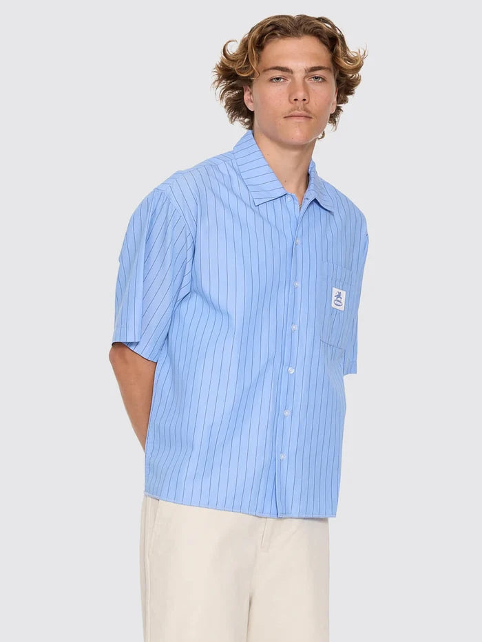 WORSHIP - Shadow Cherub Box Crop Short Sleeve Shirt - DREAM BLUE STRIPE