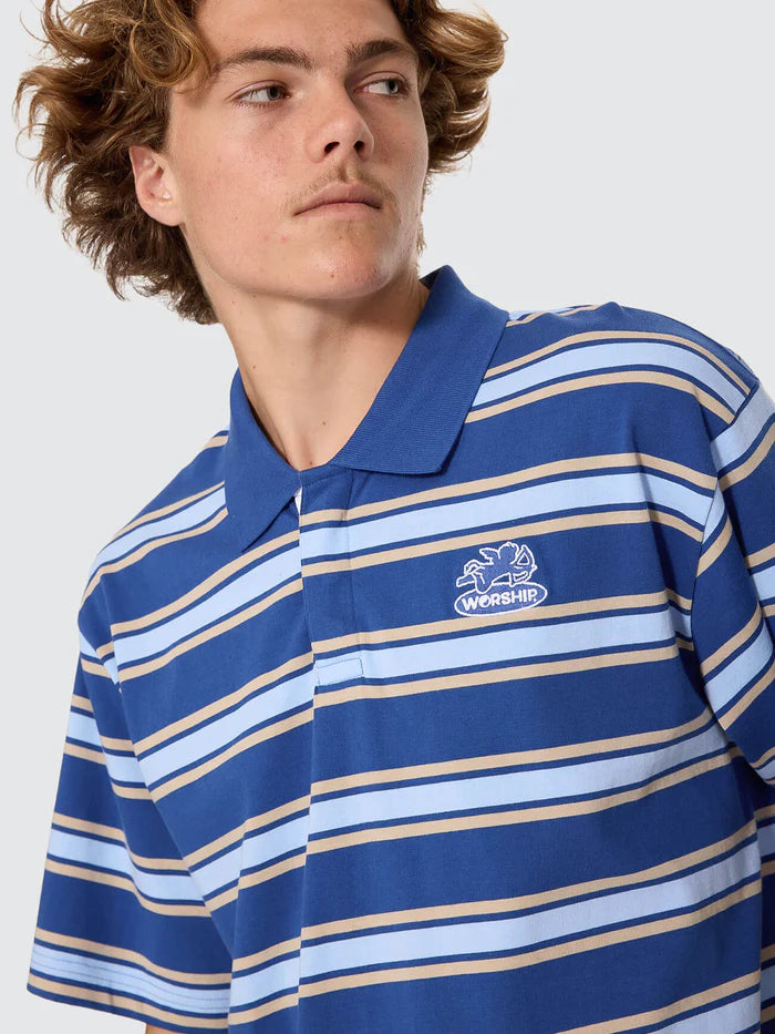 WORSHIP - Shadow Cherub Short Sleeve Golf Polo - BLUE