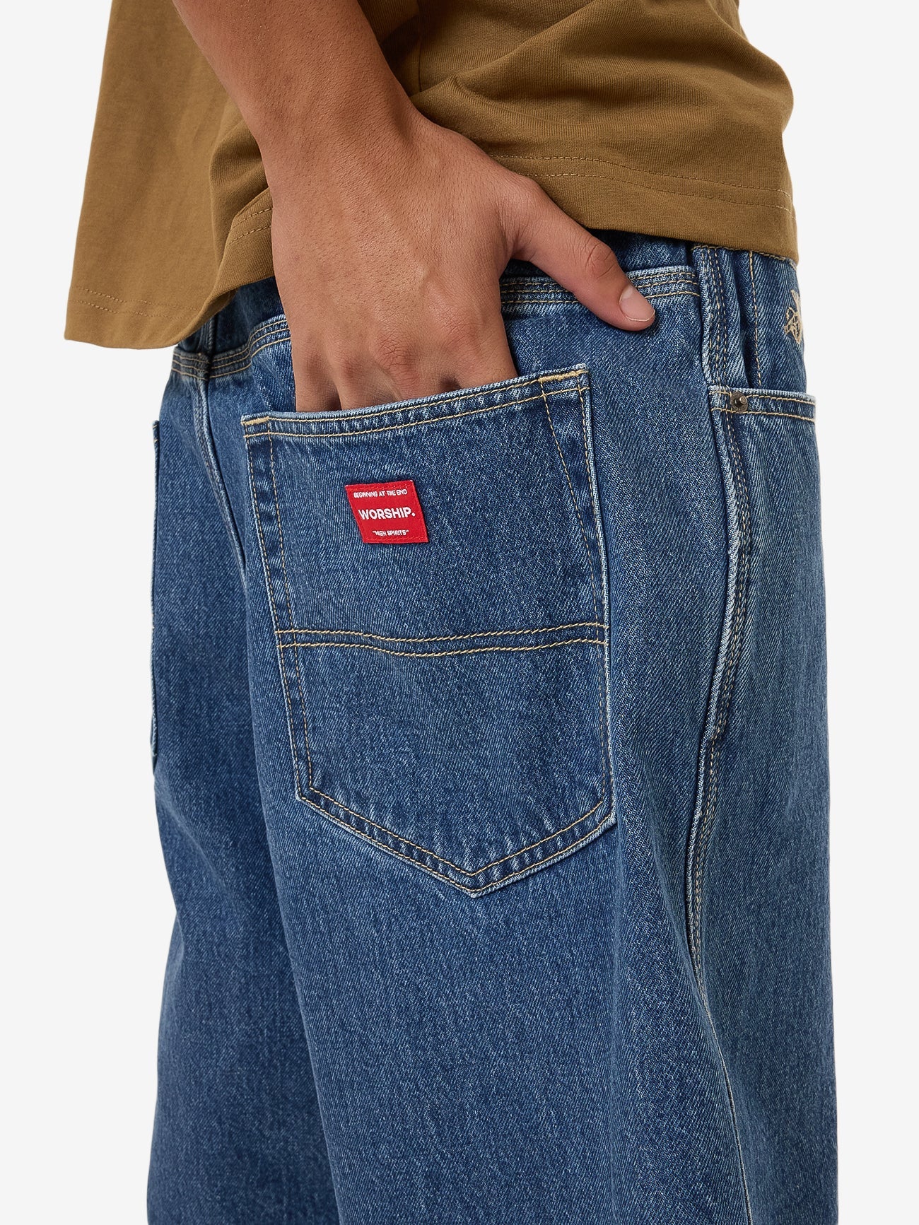 WORSHIP - Big Dawg Jean Short - Worn Blue Rinse