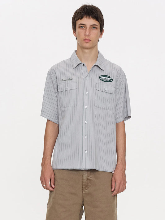 WORSHIP - Service Stripe S/S Work Shirt - LUNAR GREY