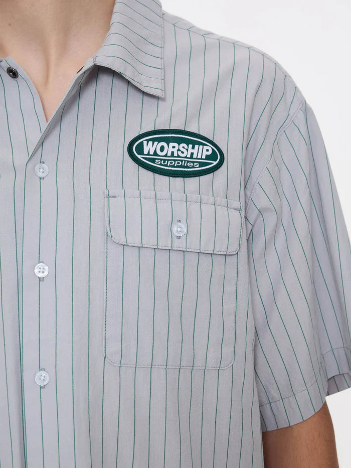 WORSHIP - Service Stripe S/S Work Shirt - LUNAR GREY
