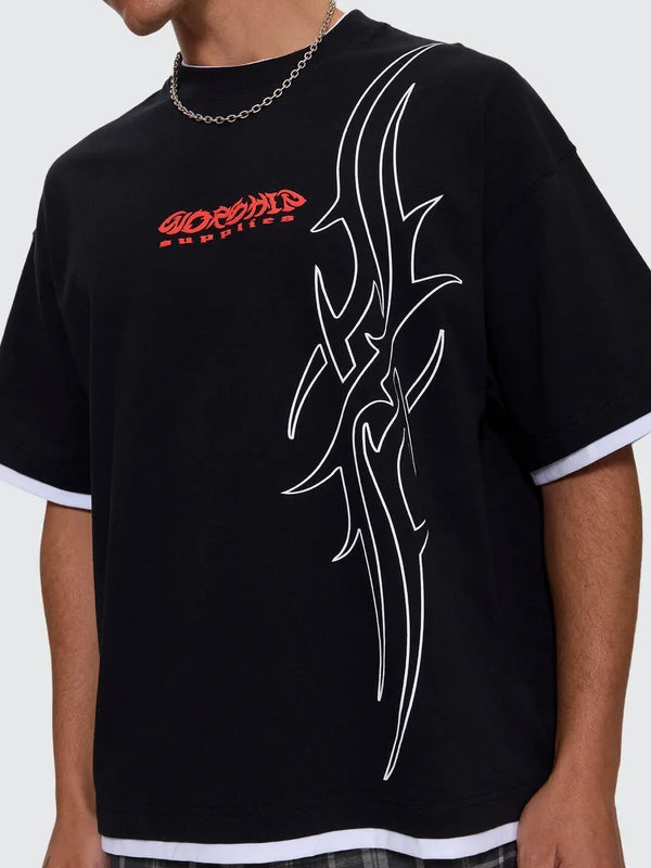 WORSHIP - Pitted Box Crop Layer Tee - BLACK