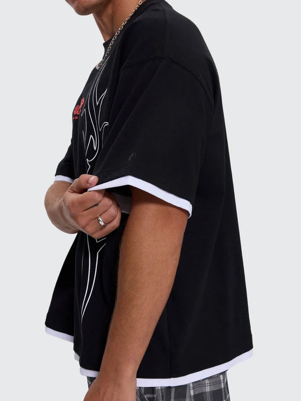 WORSHIP - Pitted Box Crop Layer Tee - BLACK