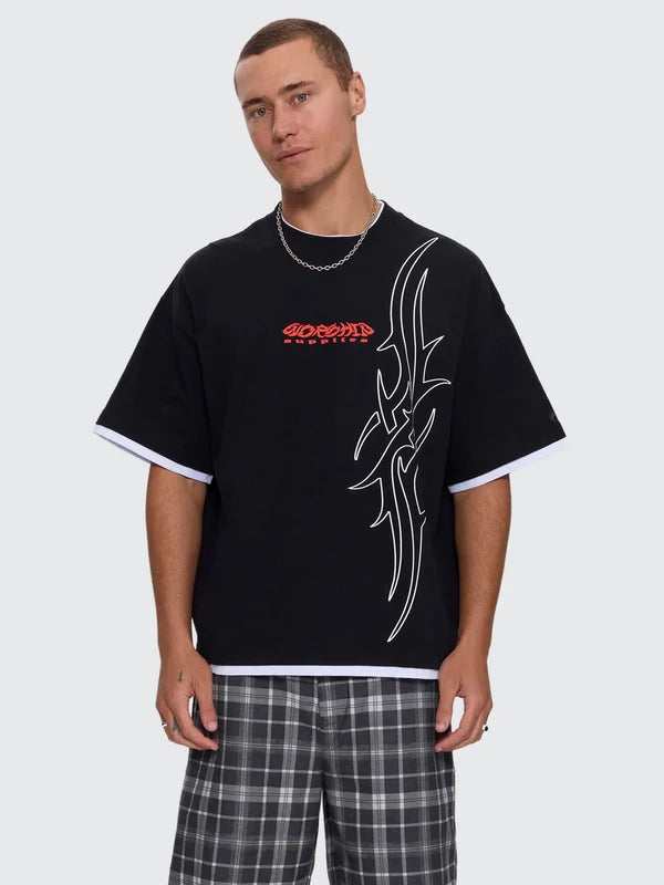 WORSHIP - Pitted Box Crop Layer Tee - BLACK