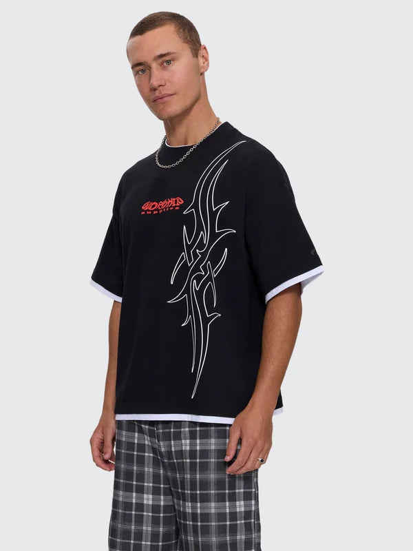 WORSHIP - Pitted Box Crop Layer Tee - BLACK