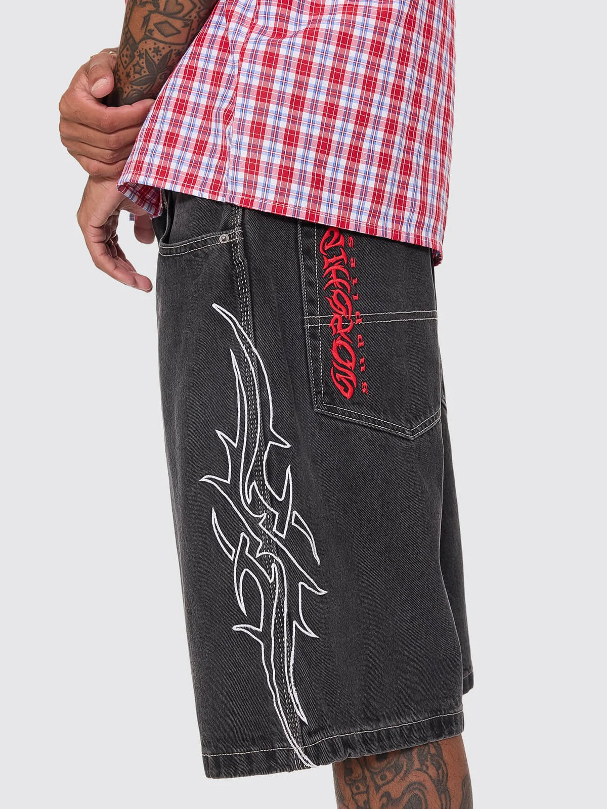 WORSHIP - PITTED BIG DAWG JEAN SHORT - USED BLACK