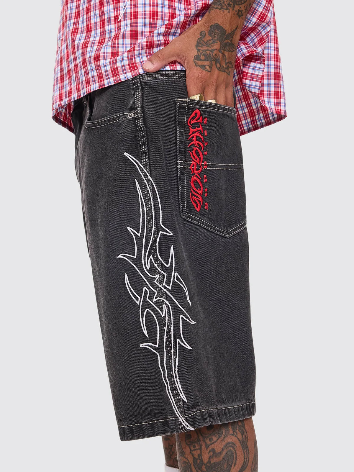 WORSHIP - PITTED BIG DAWG JEAN SHORT - USED BLACK