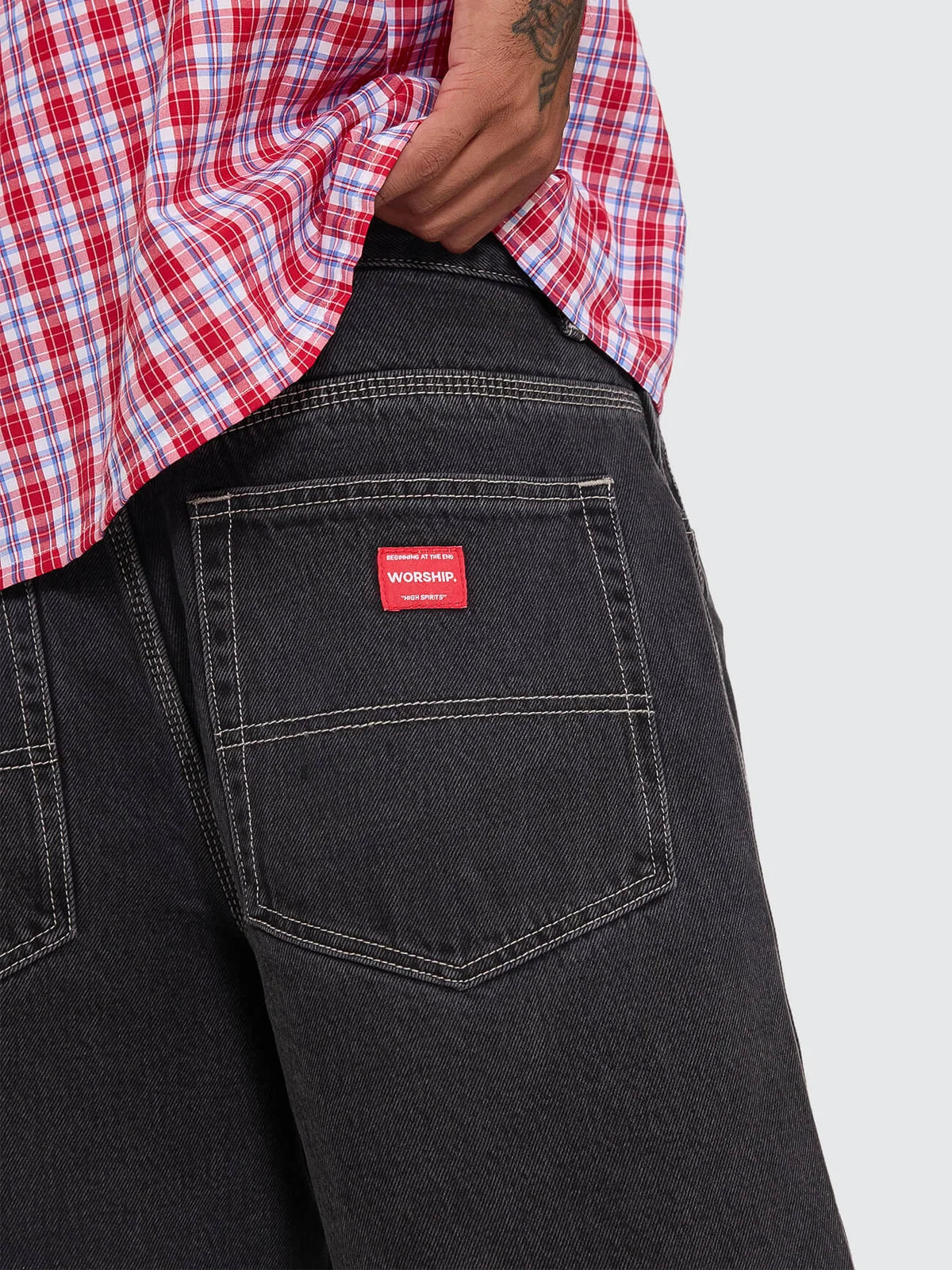 WORSHIP - PITTED BIG DAWG JEAN SHORT - USED BLACK