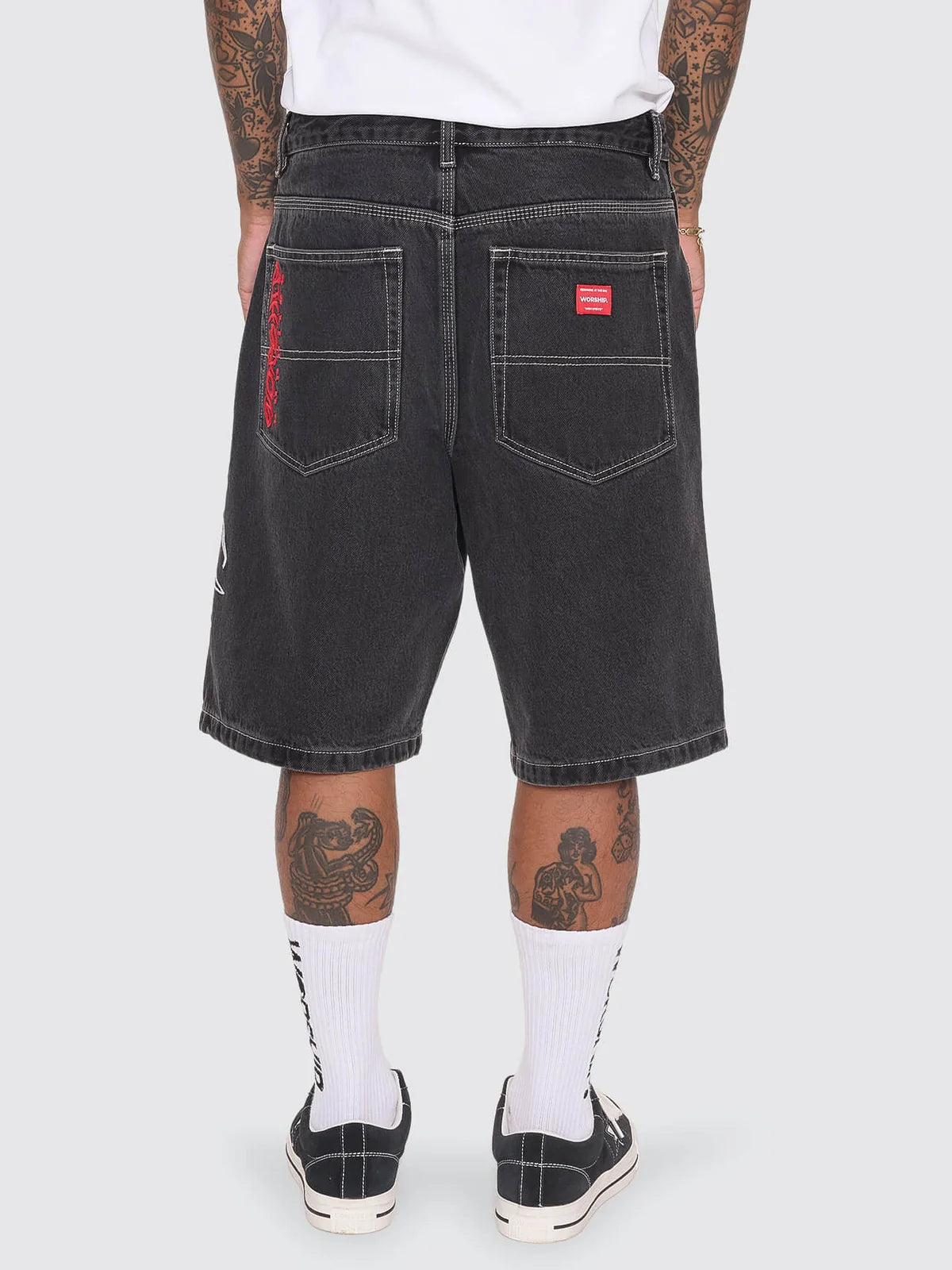 WORSHIP - PITTED BIG DAWG JEAN SHORT - USED BLACK