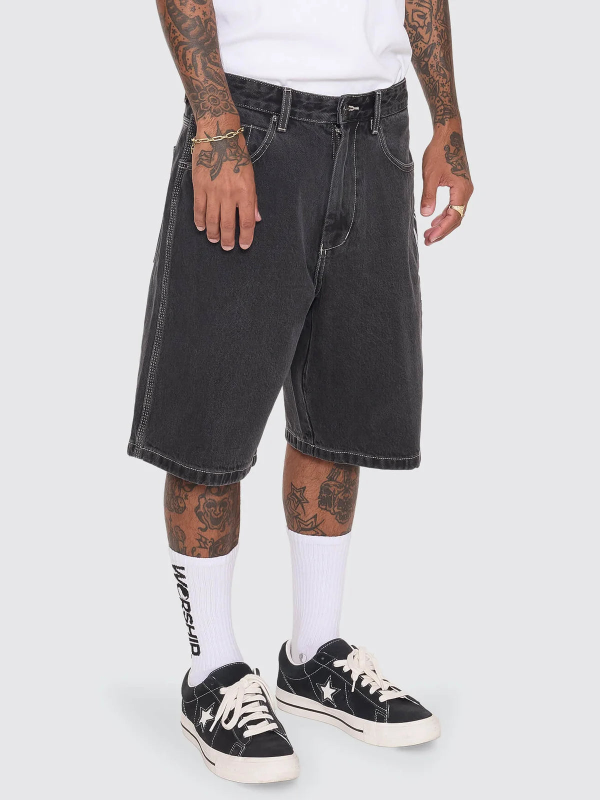 WORSHIP - PITTED BIG DAWG JEAN SHORT - USED BLACK