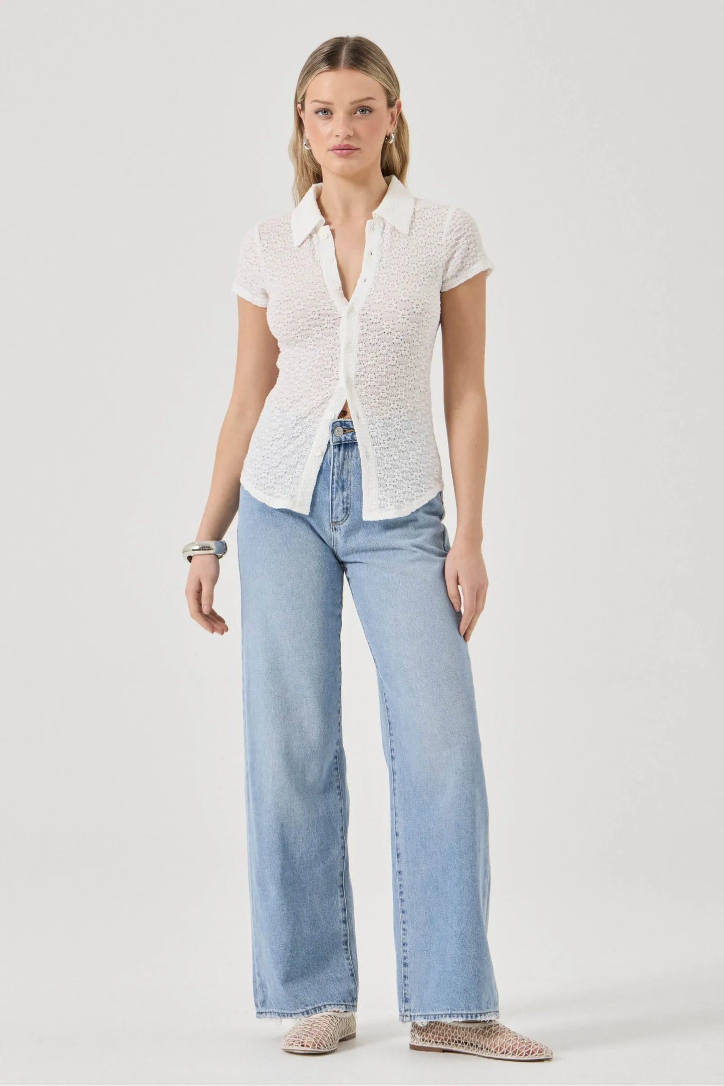 ROLLA'S - Daisy Lace Short Sleeve Shirt - White