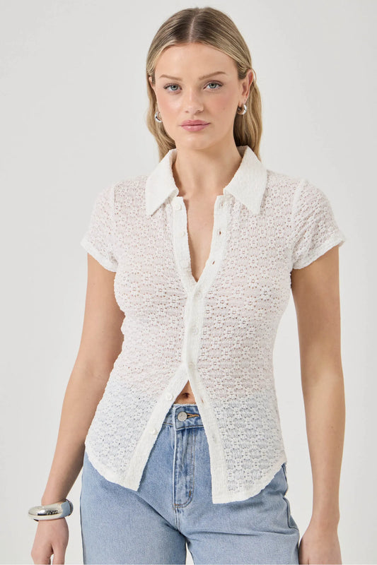 ROLLA'S - Daisy Lace Short Sleeve Shirt - White
