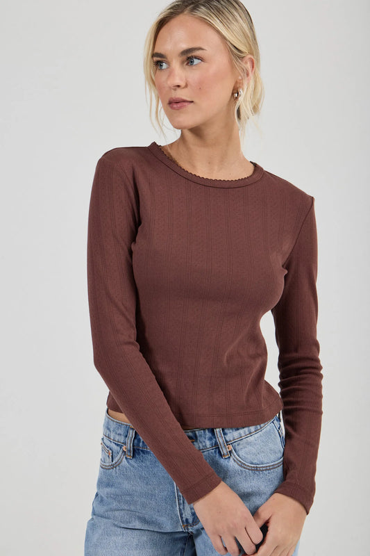 ROLLA'S - Pointelle Classic L/S Top - CHOCOLATE