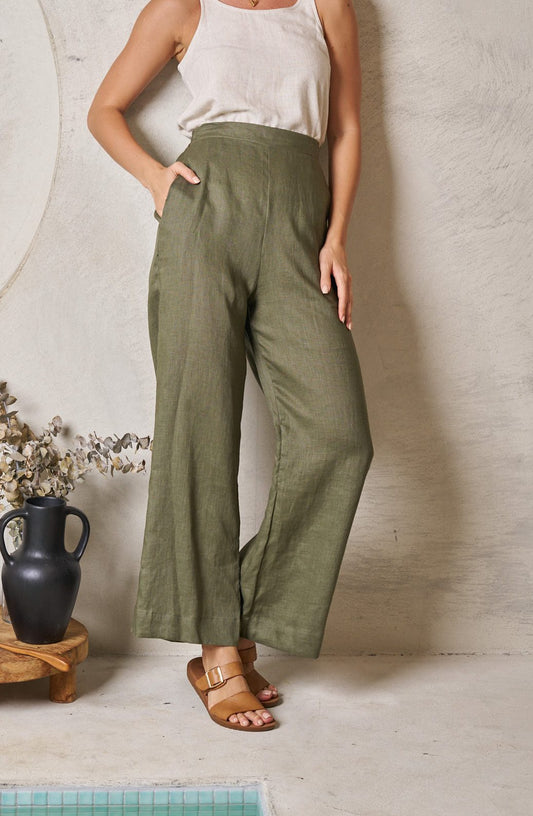 VALERIA LABEL - Caleb Linen Pant - KHAKI