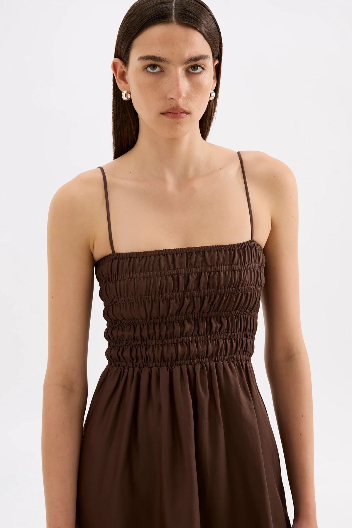 NUDE LUCY - JASLYNN TENCEL MINI DRESS - CHOCOLATE