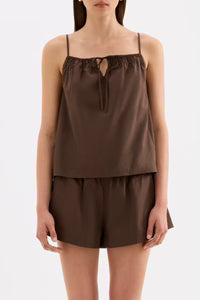 NUDE LUCY - Cerie Poplin Top - CHOCOLATE