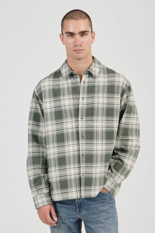 ROLLA'S - Mens Campus Heavy Check L/S Shirt - OLIVE