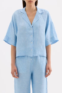 NUDE LUCY -  Lounge Stripe Linen Shirt - Cove Stripe