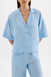 NUDE LUCY -  Lounge Stripe Linen Shirt - Cove Stripe