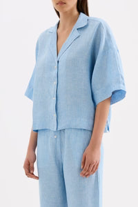 NUDE LUCY -  Lounge Stripe Linen Shirt - Cove Stripe