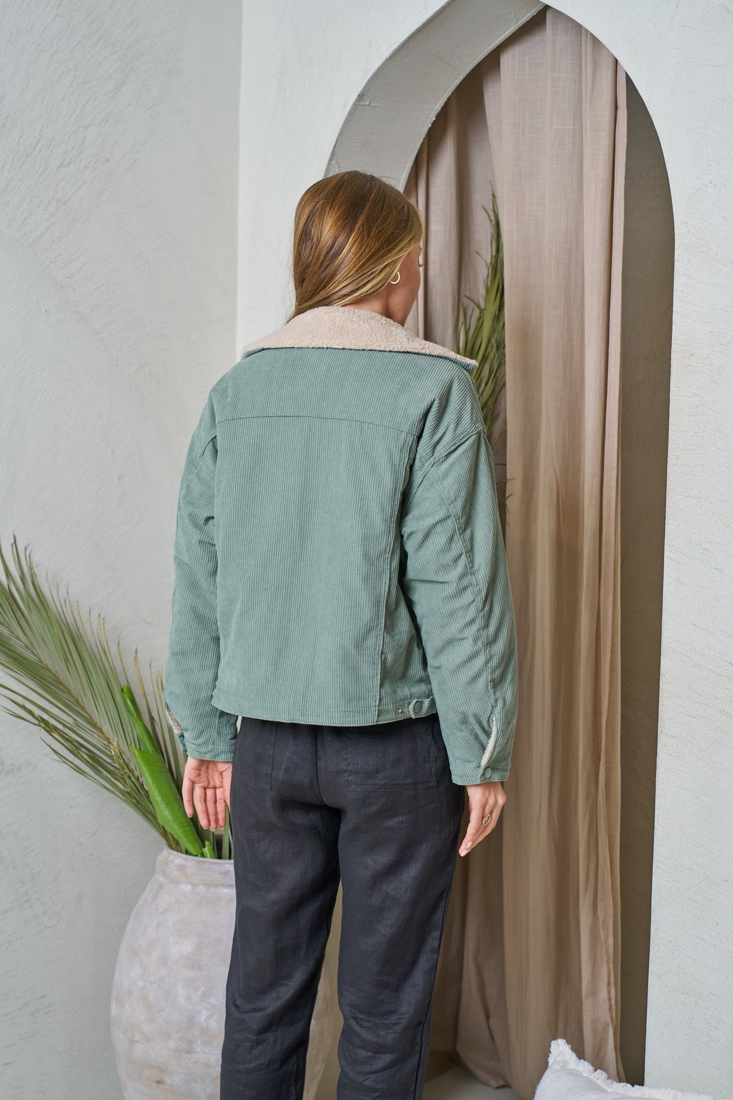 VALERIA LABEL - CORDAUROY SHERPA JACKET - SAGE