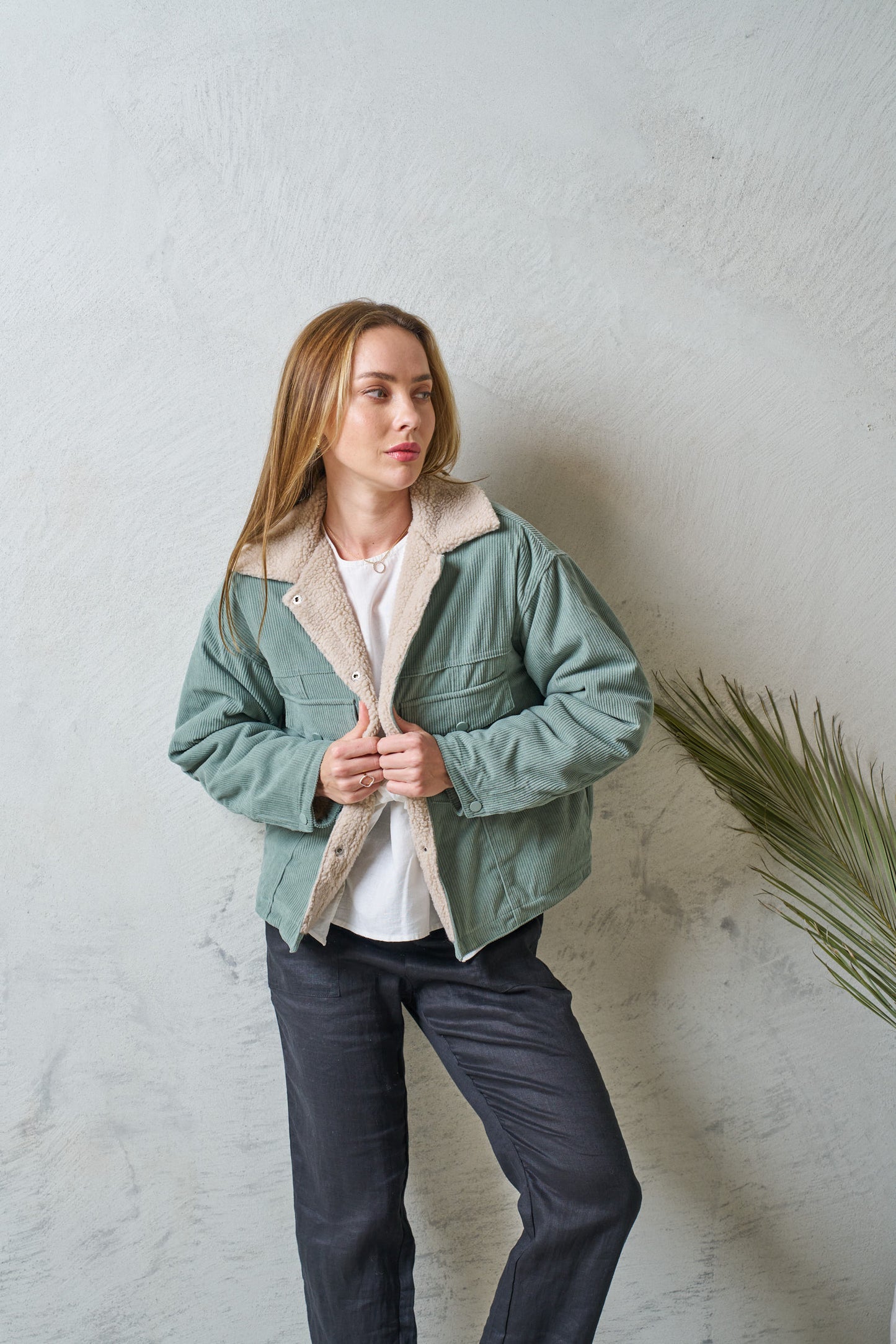VALERIA LABEL - CORDAUROY SHERPA JACKET - SAGE