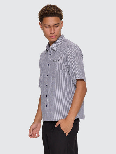 THRILLS -  Web Of Deceit Box Crop Short Sleeve Shirt - NAVY STRIPE