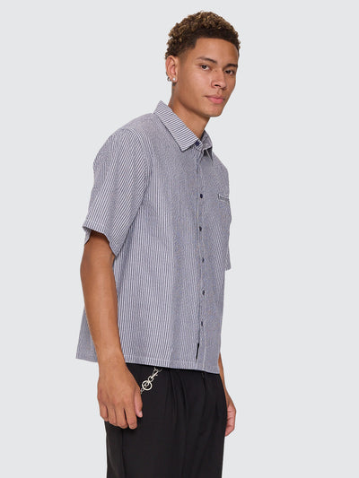 THRILLS -  Web Of Deceit Box Crop Short Sleeve Shirt - NAVY STRIPE
