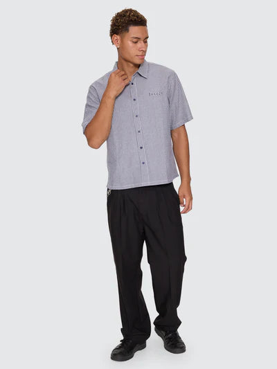 THRILLS -  Web Of Deceit Box Crop Short Sleeve Shirt - NAVY STRIPE