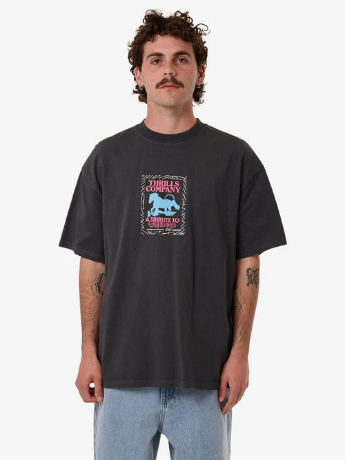 THRILLS - CHAIN OF FORMATION BOX OVERSIZE FIT TEE - Dark Charcoal