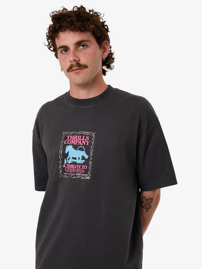 THRILLS - CHAIN OF FORMATION BOX OVERSIZE FIT TEE - Dark Charcoal