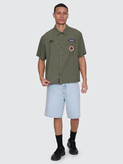 THRILLS -  Against all Odds Cropped Short Sleeve Work Shirt - OIL GREEN