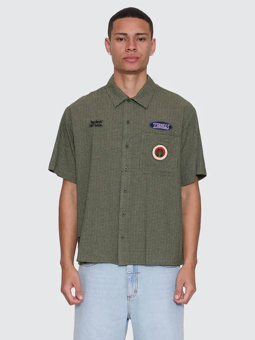 THRILLS -  Against all Odds Cropped Short Sleeve Work Shirt - OIL GREEN