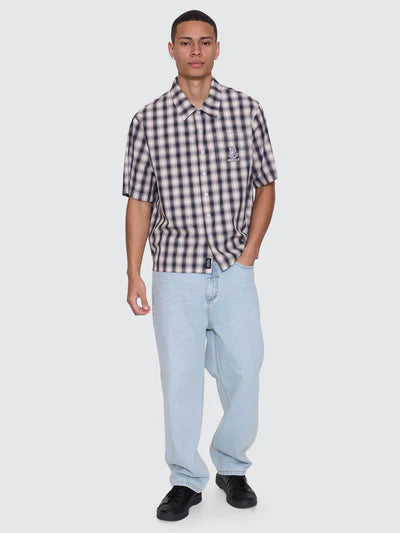 THRILLS -  Paradise Falling Short Sleeve Cropped Check Work Shirt - NAVY