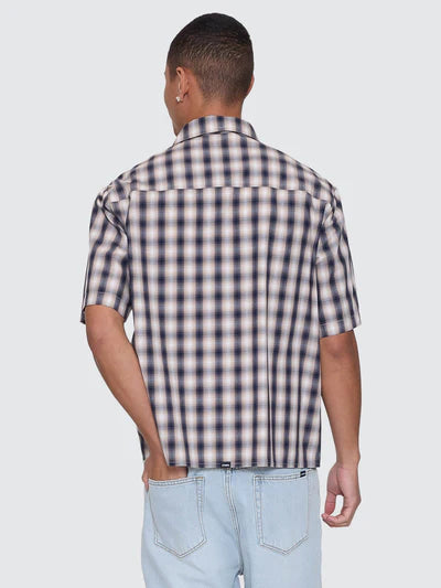 THRILLS -  Paradise Falling Short Sleeve Cropped Check Work Shirt - NAVY