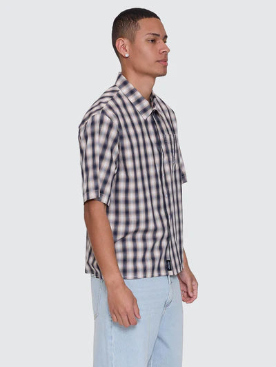 THRILLS -  Paradise Falling Short Sleeve Cropped Check Work Shirt - NAVY
