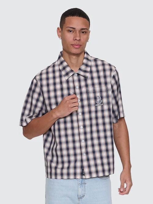 THRILLS -  Paradise Falling Short Sleeve Cropped Check Work Shirt - NAVY