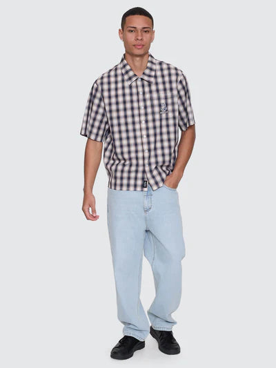 THRILLS -  Paradise Falling Short Sleeve Cropped Check Work Shirt - NAVY