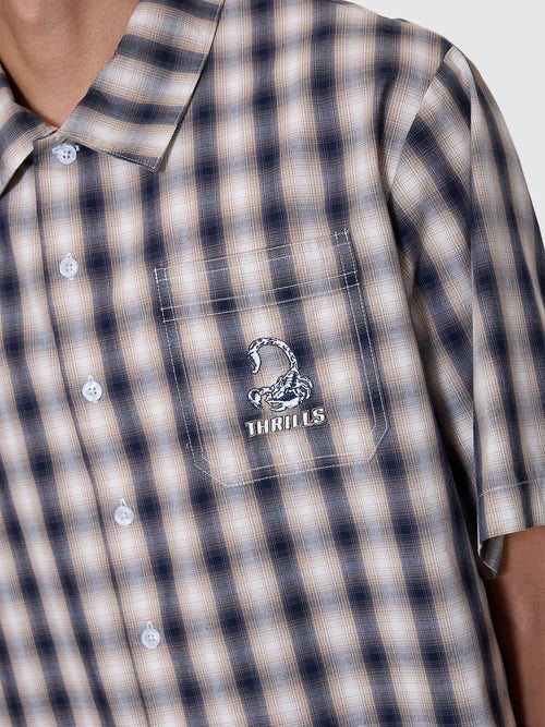 THRILLS -  Paradise Falling Short Sleeve Cropped Check Work Shirt - NAVY