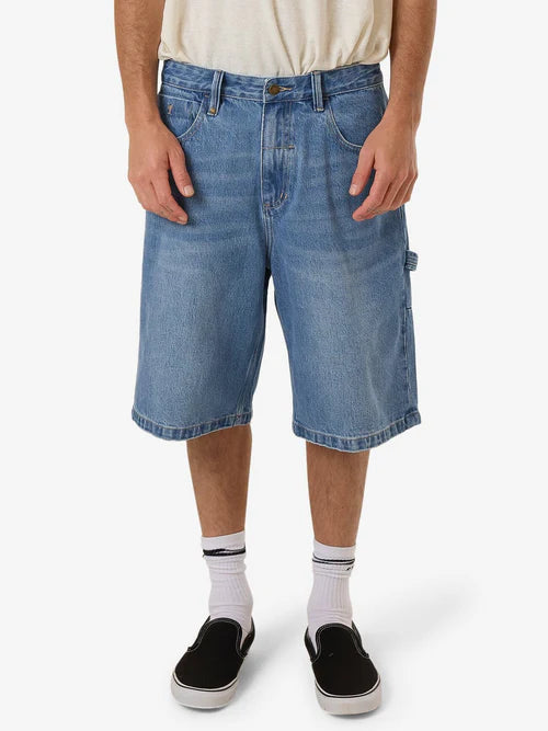 THRILLS - BIG SLACKER DENIM SHORT - Long Ago Blue