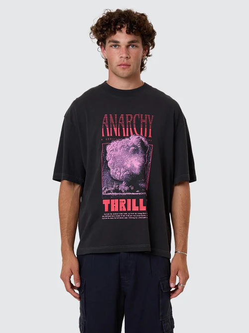 THRILLS - Constant Chaos Box Fit Oversize Cropped Tee - Blue Graphite