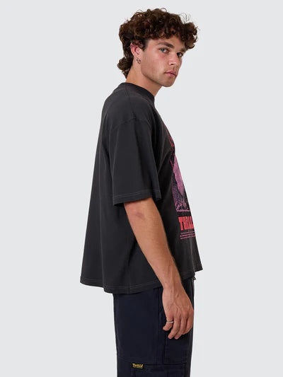 THRILLS - Constant Chaos Box Fit Oversize Cropped Tee - Blue Graphite