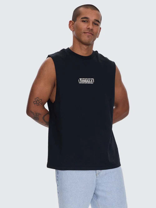 THRILLS - Calm State Embro Box Fit O'Size Crop Muscle Tee - Washed Black