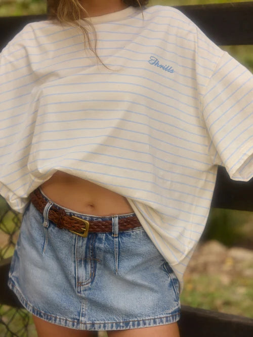 THRILLS - Coastal Slouch Tee - PLACID BLUE STRIPE