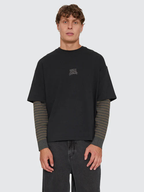 THRILLS - What We Believe Layer Oversize Box Crop Long Sleeve Tee - Faded Black